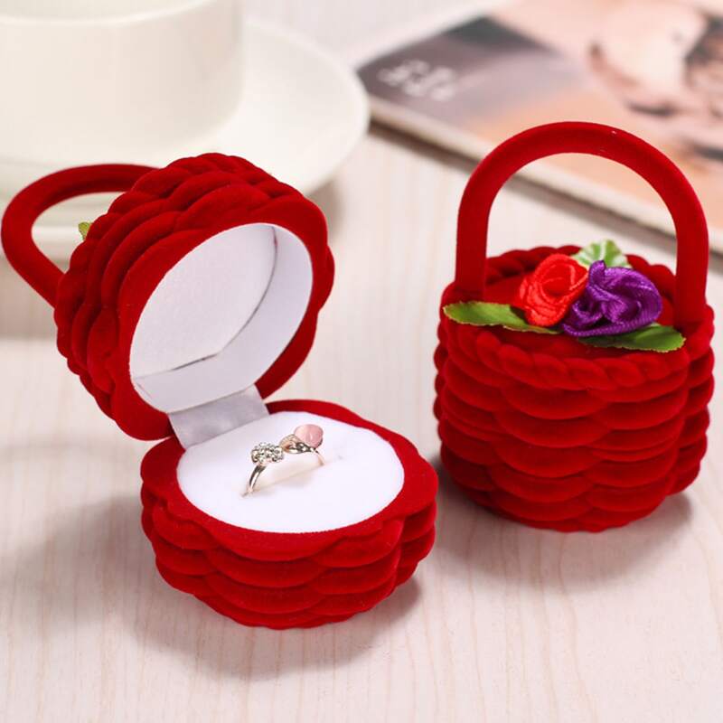 

1pc Basket Shaped Ring Storage Box, Red