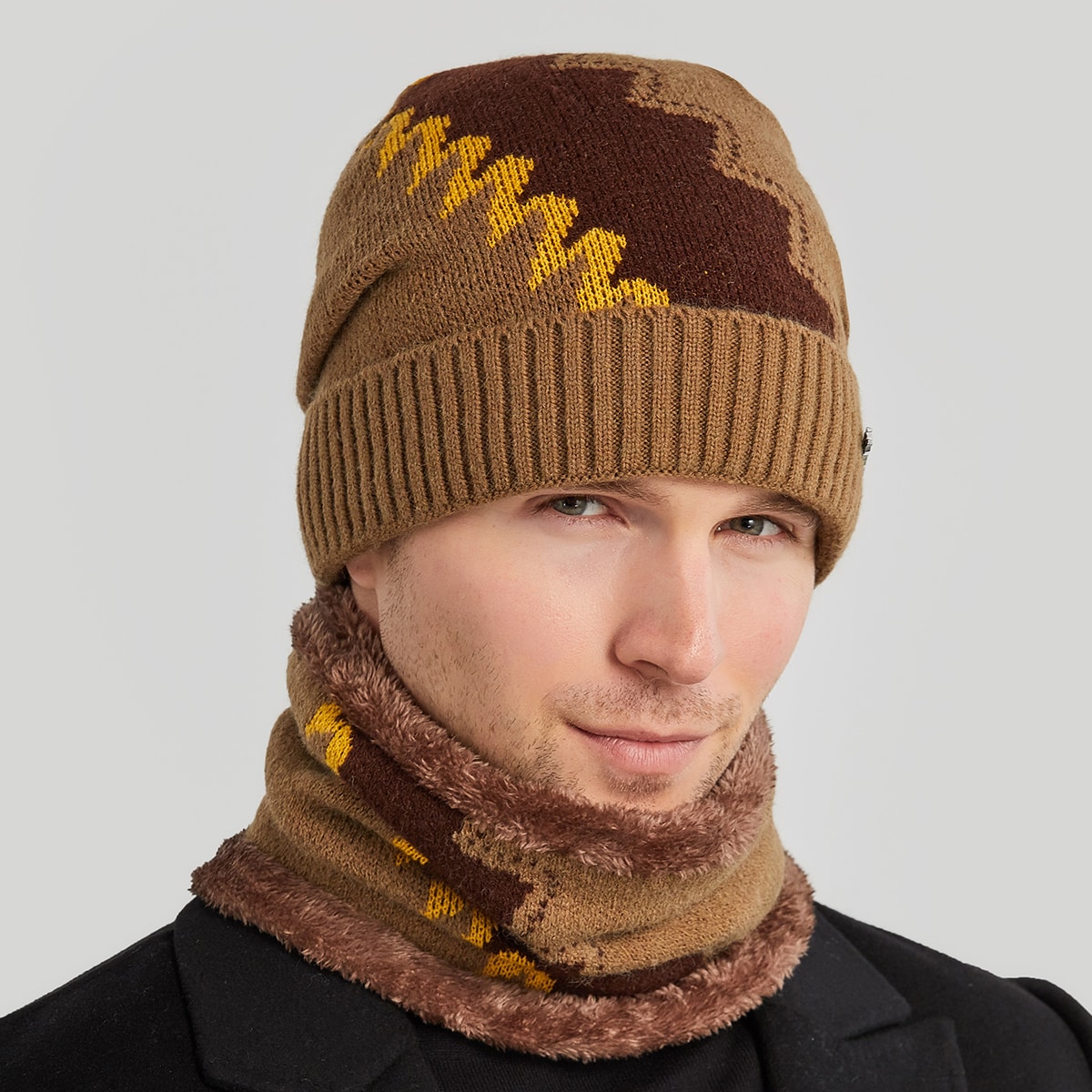 Image of 1pc Men Cuff Beanie & 1pc Warm Scarf