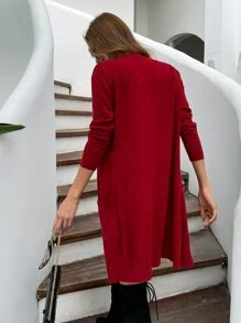 AAmilife Open Front Pocket Patched Cardigan - Burgundy - View 2