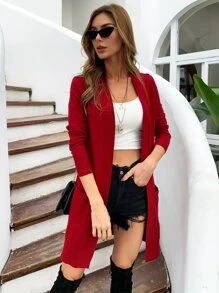 AAmilife Open Front Pocket Patched Cardigan - Burgundy - View 3