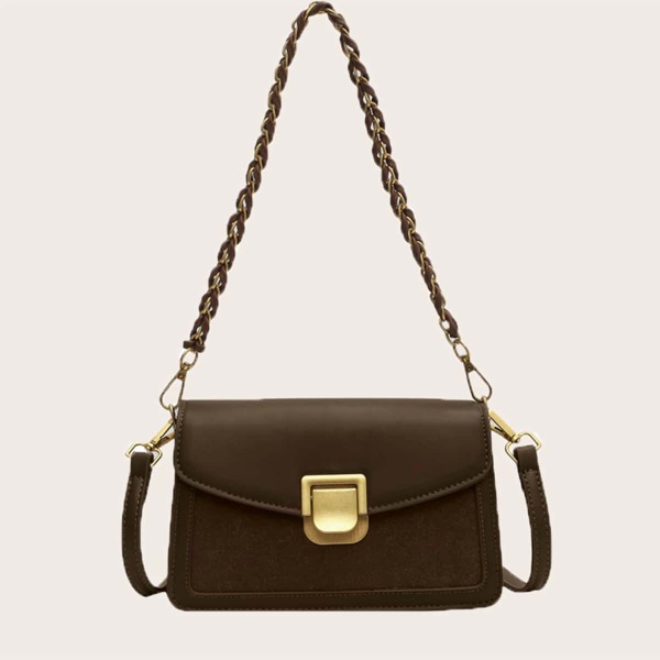 

Metal Lock Flap Shoulder Bag, Coffee brown