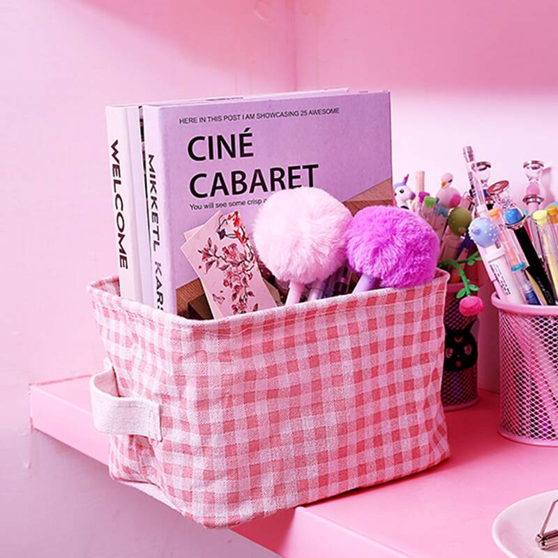 

1pc Gingham Pattern Storage Case, Pink