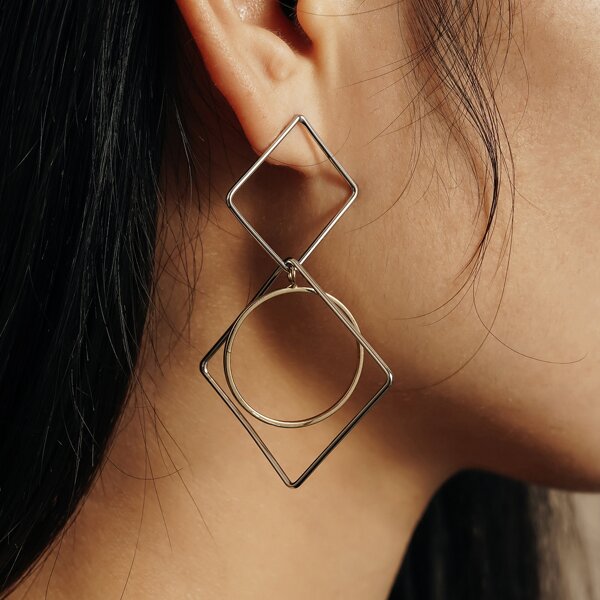 

Geo Drop Earrings, Silver