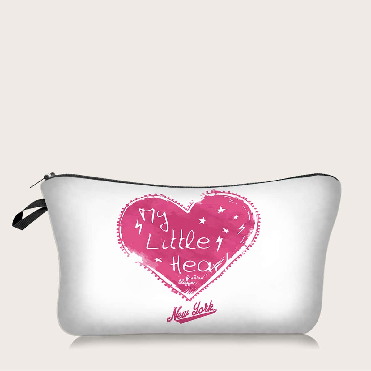 

Heart Print Makeup Bag, Pink