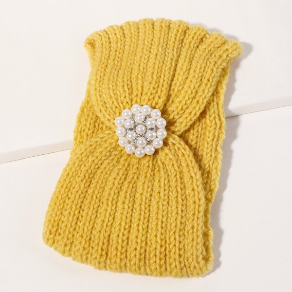 

Faux Pearl Decor Knit Headband, Yellow