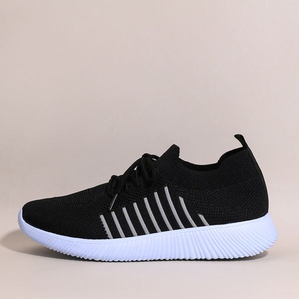 

Lace Up Decor Striped Sneakers, Black