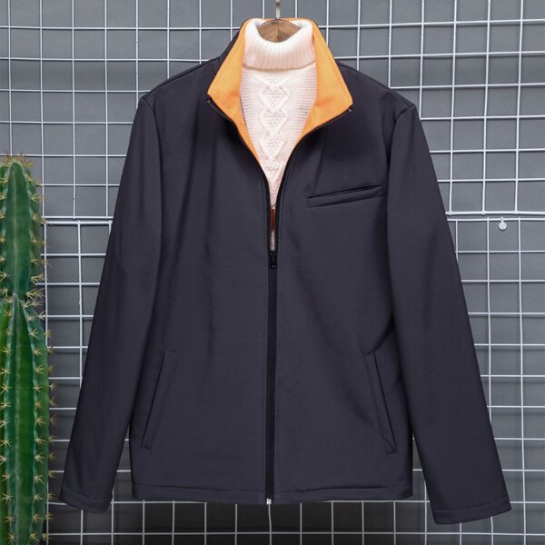 

Men Slant Pocket Zip Up Jacket Without Sweater, Navy blue