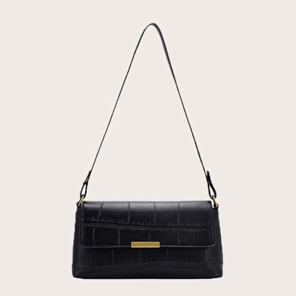 

Croc Embossed Shoulder Bag, Black