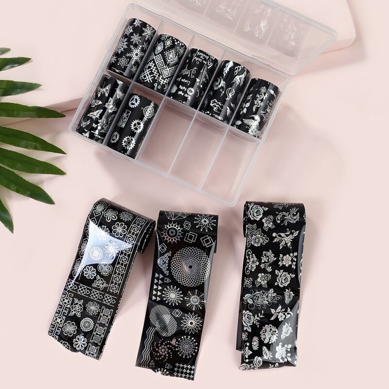 

10pcs Flower & Geometric Pattern Nail Art Sticker, Multicolor