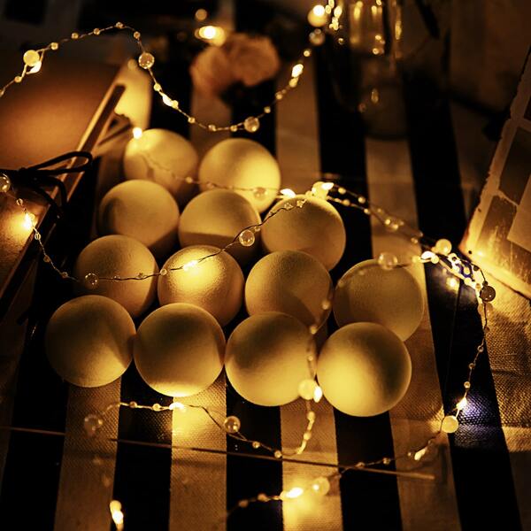 

1pc Faux Pearl Decor Bulb String Light, Yellow