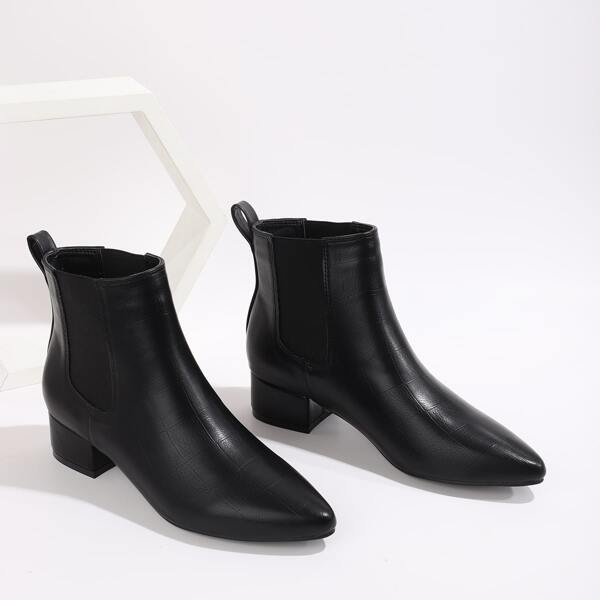 

Plaid Embossed Block Heeled Chelsea Boots, Black