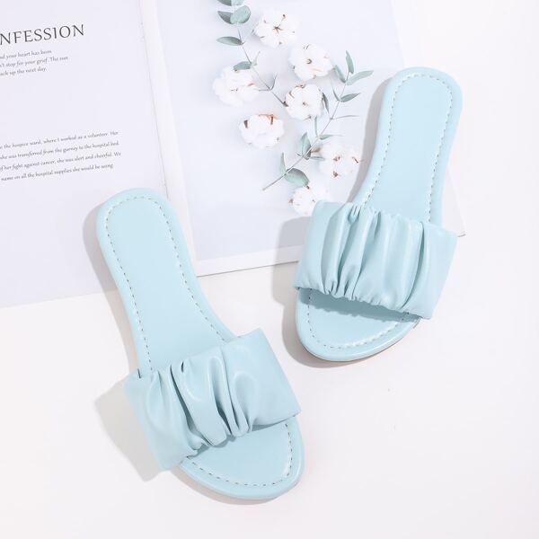 

Minimalist Ruched Slide Sandals, Baby blue
