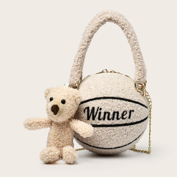 

Mini Bear Charm Ball Shaped Satchel Bag, White