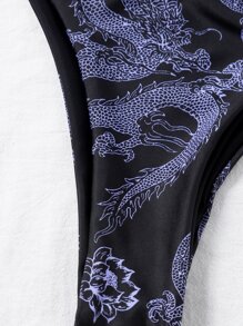 Chinese Dragon Print Micro Triangle Bikini Set Summer Beach - Multicolor - View 4