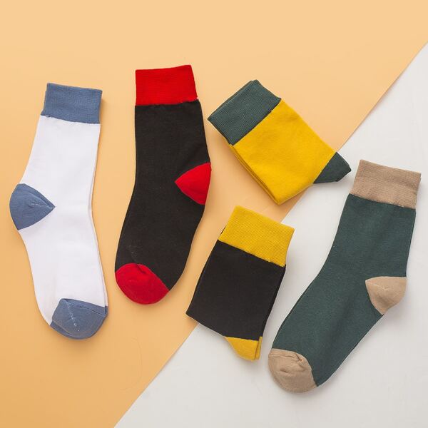 

5pairs Men Color Block Socks, Multicolor