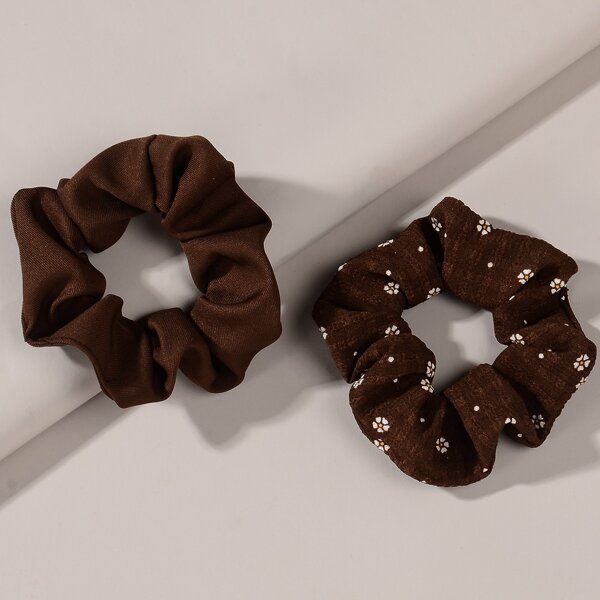 

2pcs Ditsy Floral Pattern Scrunchie, Brown