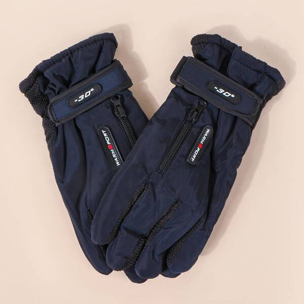 

Men Letter Graphic Gloves, Navy blue