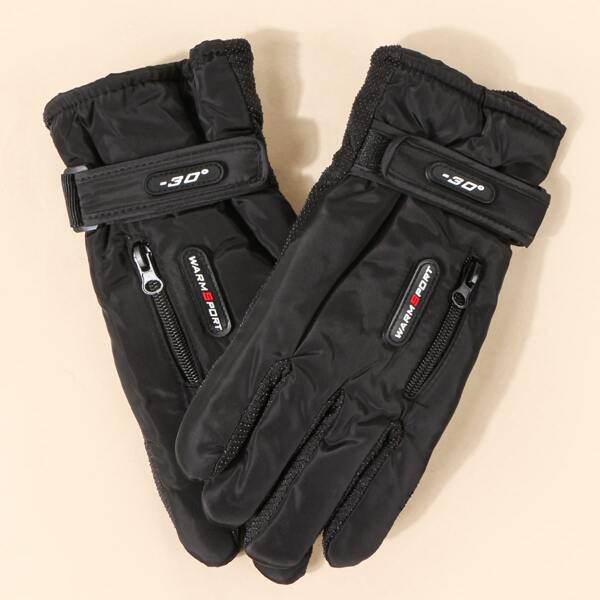 

Men Letter Graphic Gloves, Black