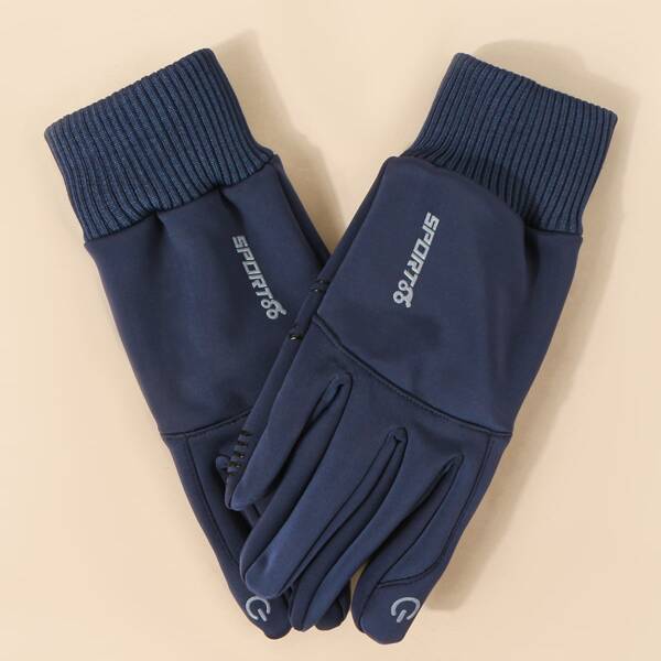 

Men Letter Graphic Gloves, Navy blue