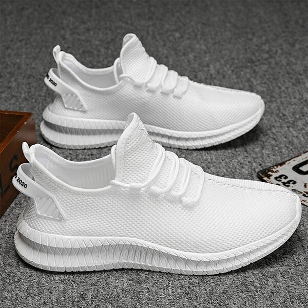 

Men Lace Up Decor Breathable Sneakers, White