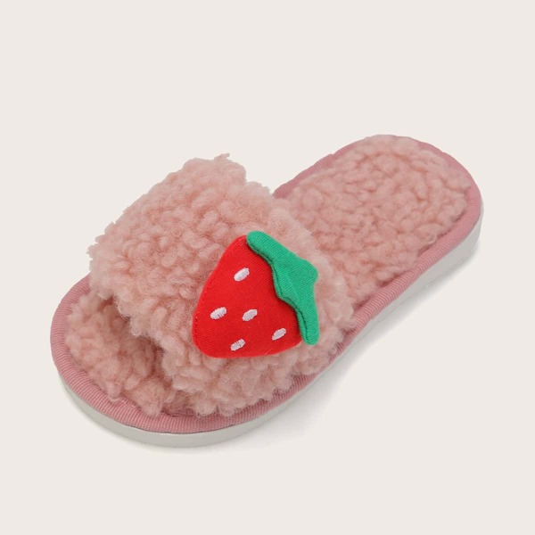 

Girls Strawberry Decor Fluffy Slippers, Pink