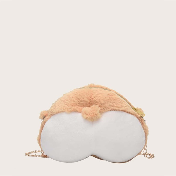 

Girls Cartoon Design Fluffy Chain Bag, Khaki