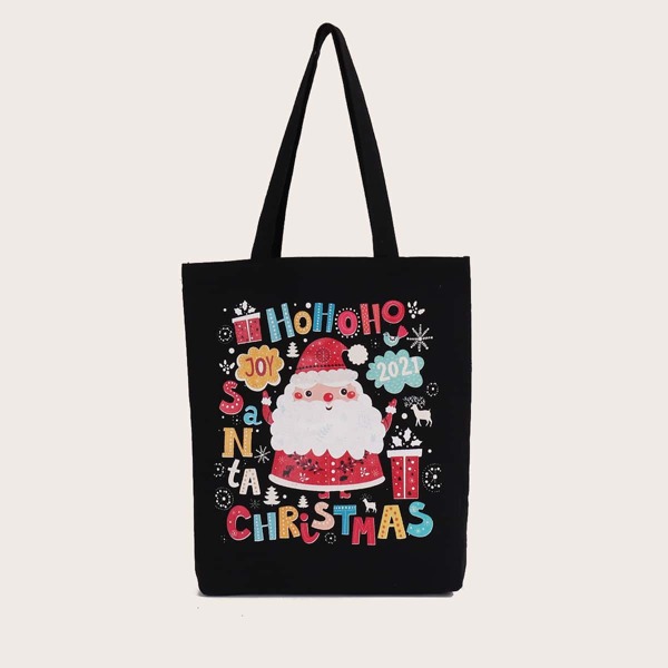 

Christmas Graphic Canvas Shopper Bag, Black