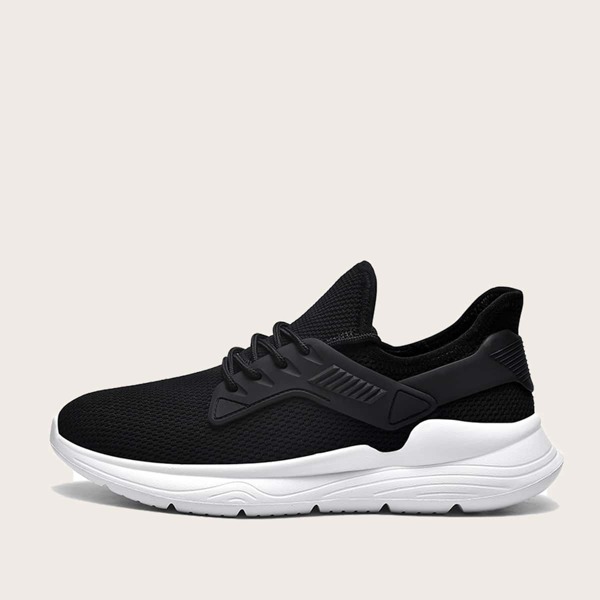 

Men Lace-up Decor Wide Fit Sneakers, Black