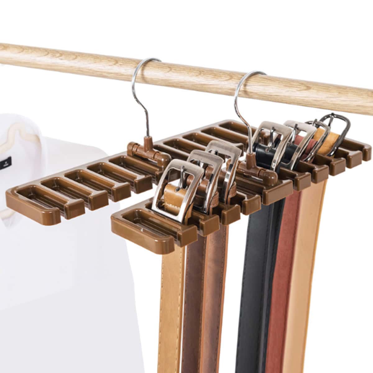 

1pc 10 Grid Belt Hanger, Coffee brown