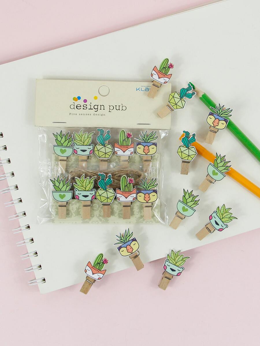 1set Cactus Wooden Clip - Multicolor - View 1