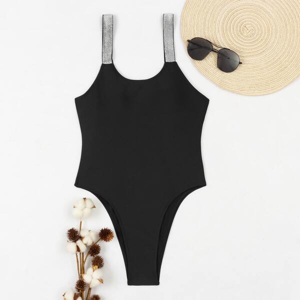 

Glitter Tape One Piece Swimsuit, Black