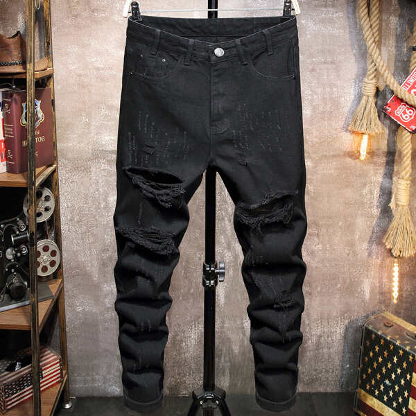 

Men Solid Ripped Jeans, Black