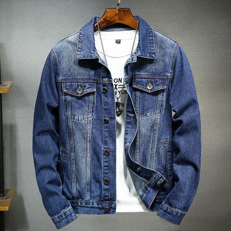 

Guys Flap Pocket Washed Denim Jacket, Dark wash