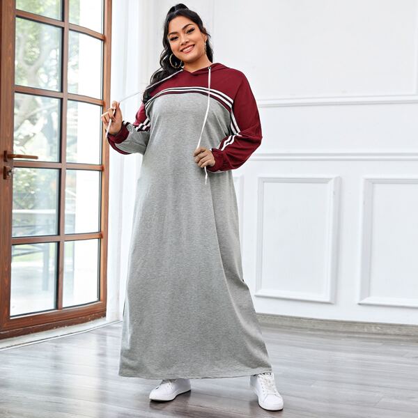 

Plus Colorblock Striped Hooded Sweatshirt Dress, Multicolor
