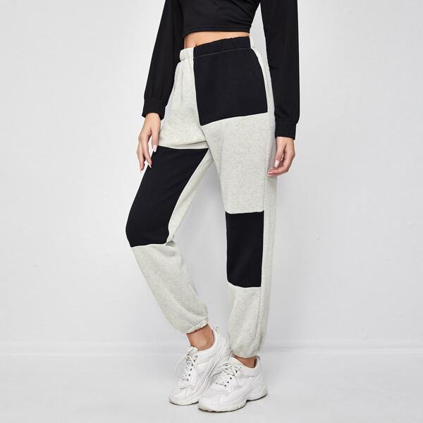 

Two Tone Elastic Waist Sweatpants, Multicolor