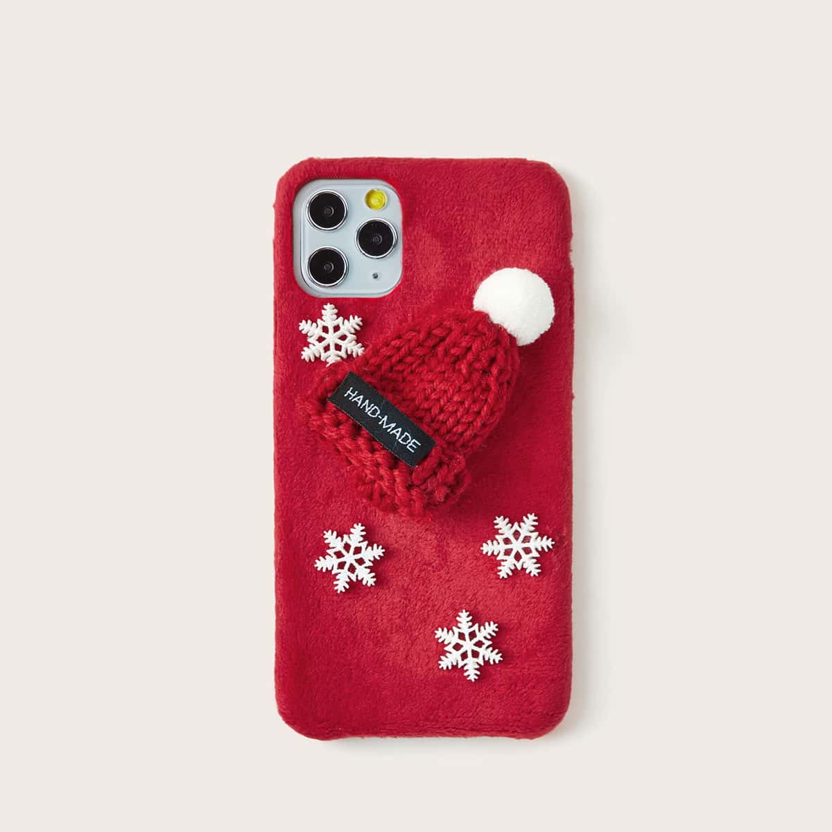 

Snowflake & Knit Beanie Decor iPhone Case, Red