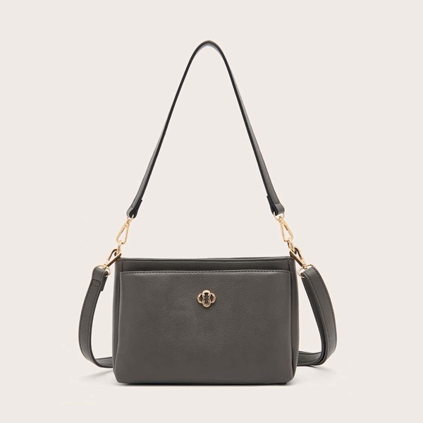 

Metal Detail Baguette Bag, Dark grey
