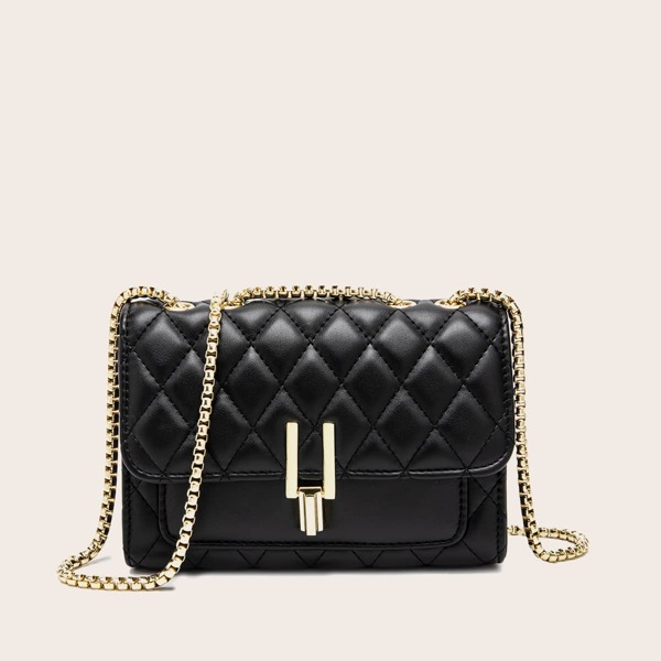 

Quilted Flap Chain Shoulder Bag, Black