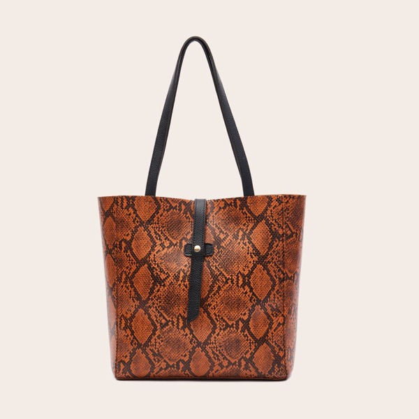 

Snakeskin Tote Bag, Brown