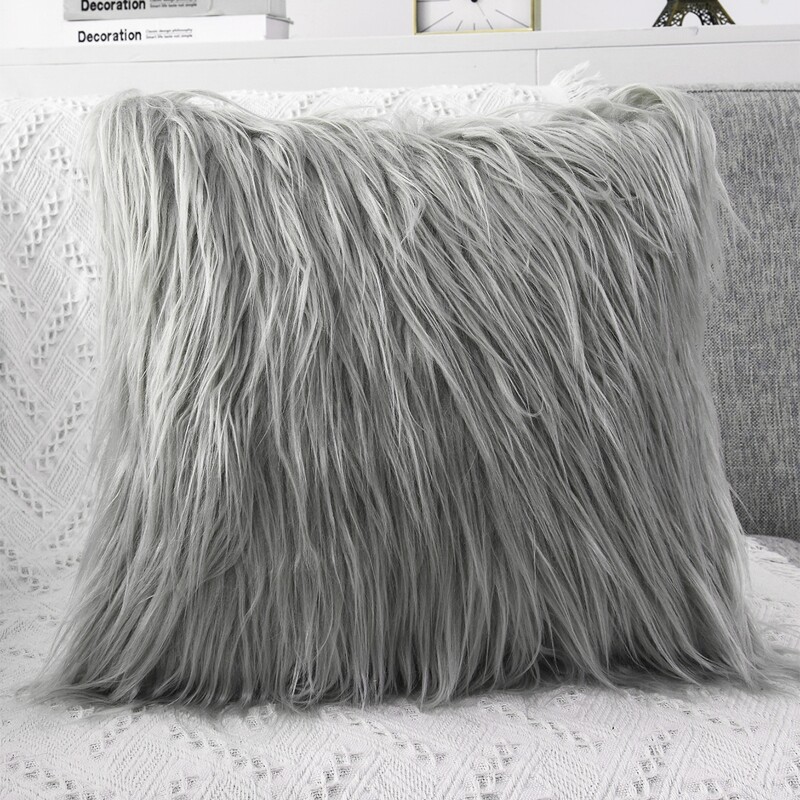 

Solid Plush Cushion Cover Without Filler, Grey