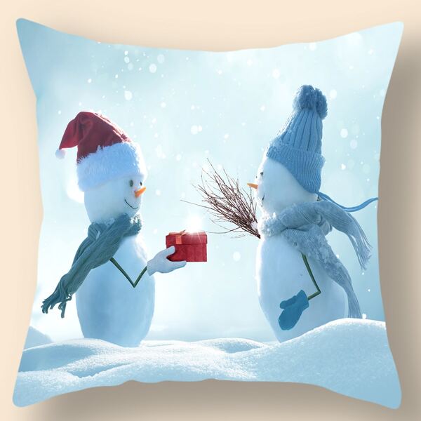 

Snowman Print Cushion Cover Without Filler, Multicolor