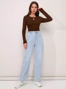 SHEIN Privé 綁結後鏤空短版T恤 - 巧克力棕 - 查看 3