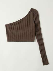 Muchica One Shoulder Rib-knit Crop Top - Chocolate Brown - View 3