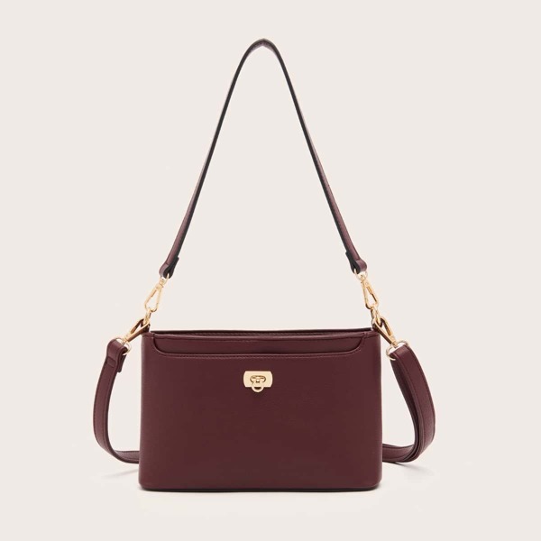 

Metal Lock Shoulder Bag, Burgundy
