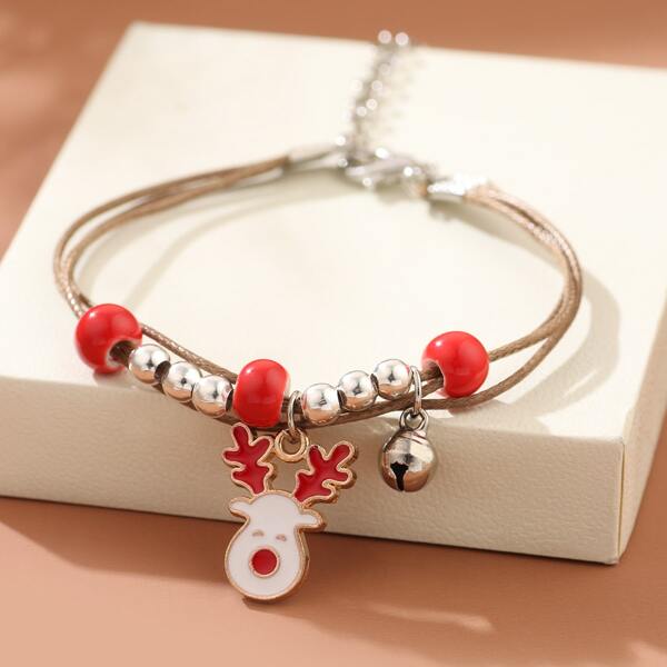 

Boys Christmas Deer Charm Bracelet, Multicolor