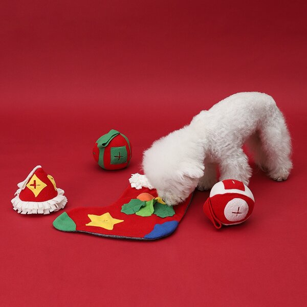 

4pcs Christmas Socks Design Dog Sniffing Toy, Red