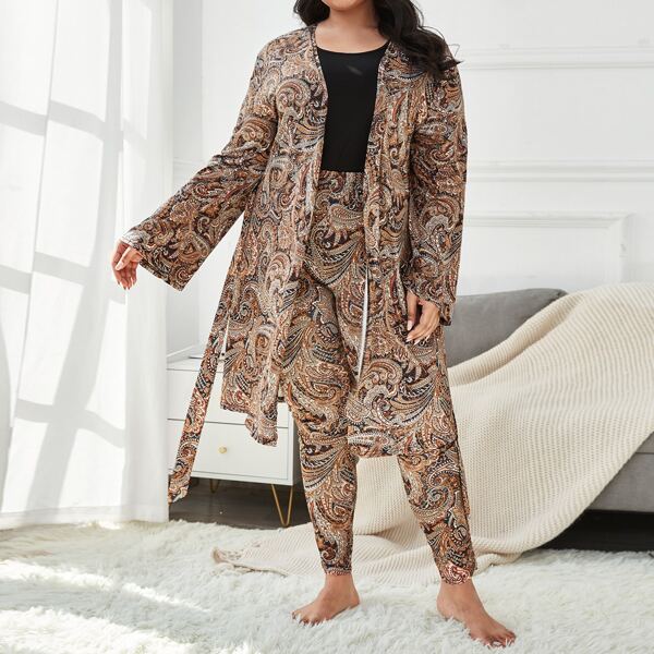 

Plus 3 Pack Paisley Print Self Tie Pajama Set, Multicolor