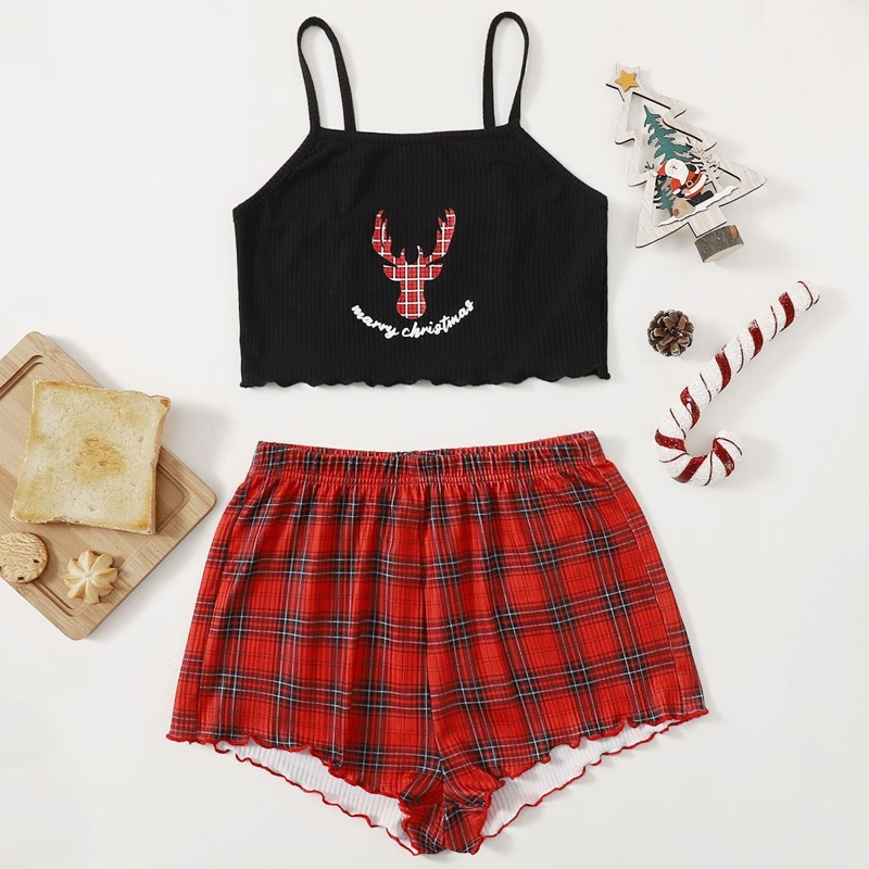 

Christmas And Tartan Cami Pajama Set, Multicolor