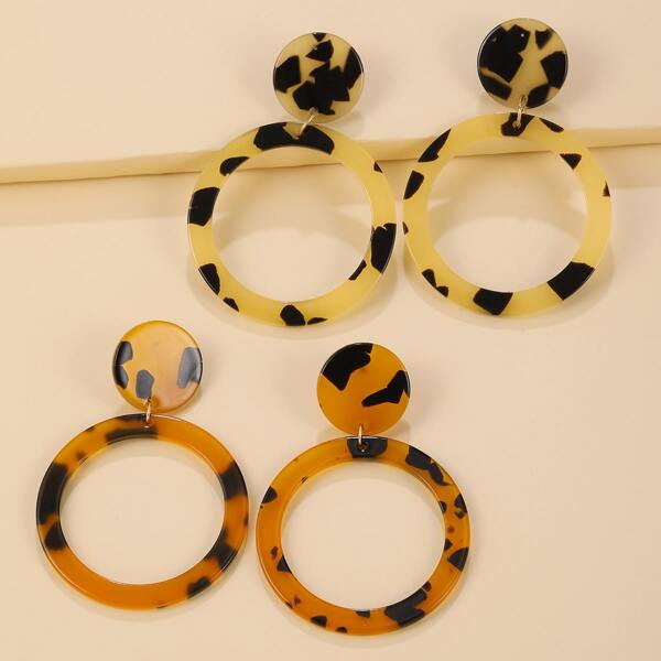 

2pairs Tortoiseshell Pattern Round Drop Earrings, Multicolor