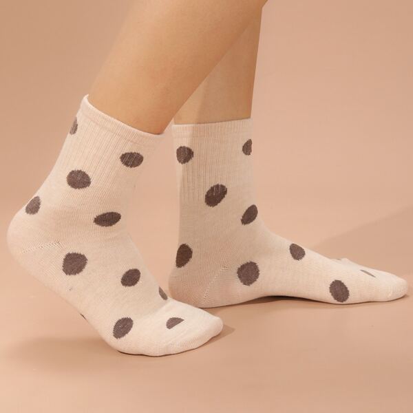 

Polka Dot Pattern Socks, Beige